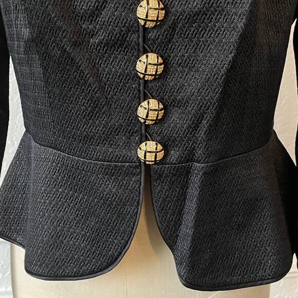 Escada Couture Black Corset Blazer Jacket Size 36 – Gold Button Sculpted Waist - Picture 5 of 13